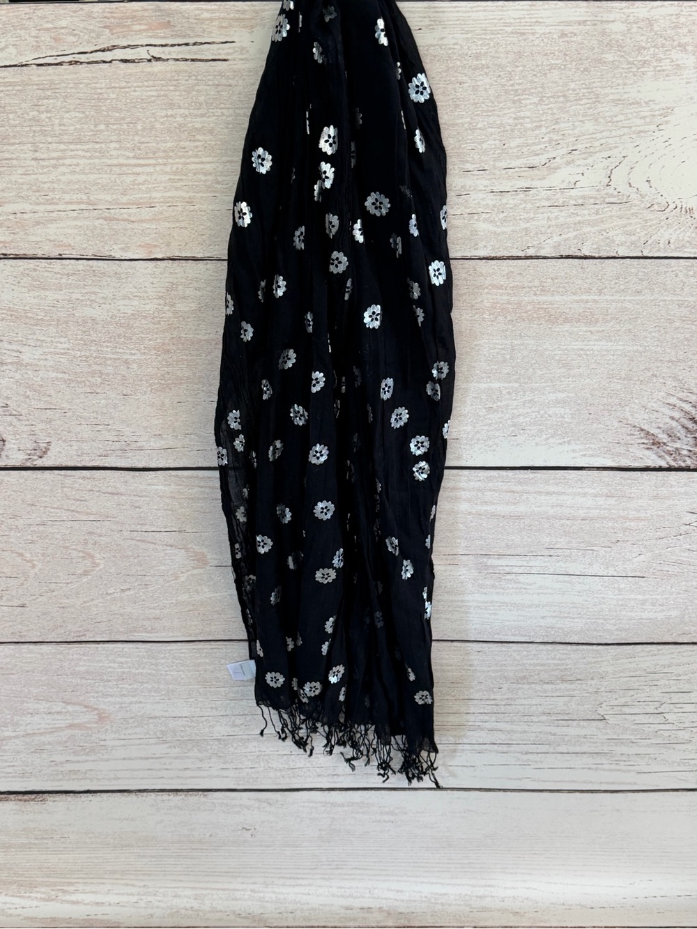 Old Navy Black Scarf with Silver Floral Accents